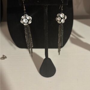 Elegant Silver Floral Chain Earrings